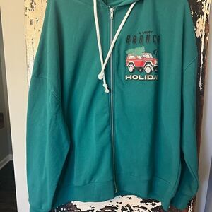 NWT Grayson Threads Ford Bronco Holiday full zip green hoodie. Size XXL.
